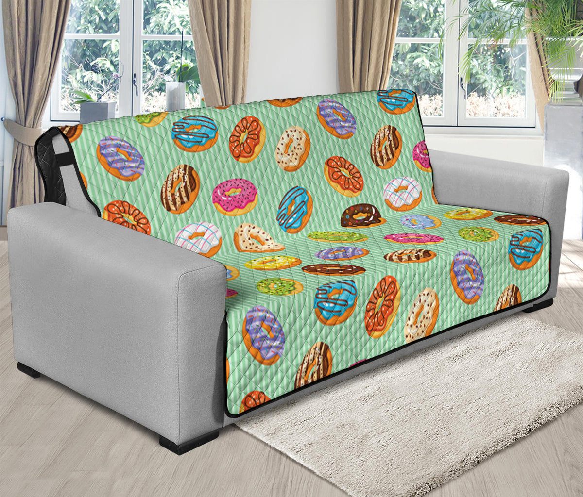 Green Striped Donut Pattern Print Futon Protector