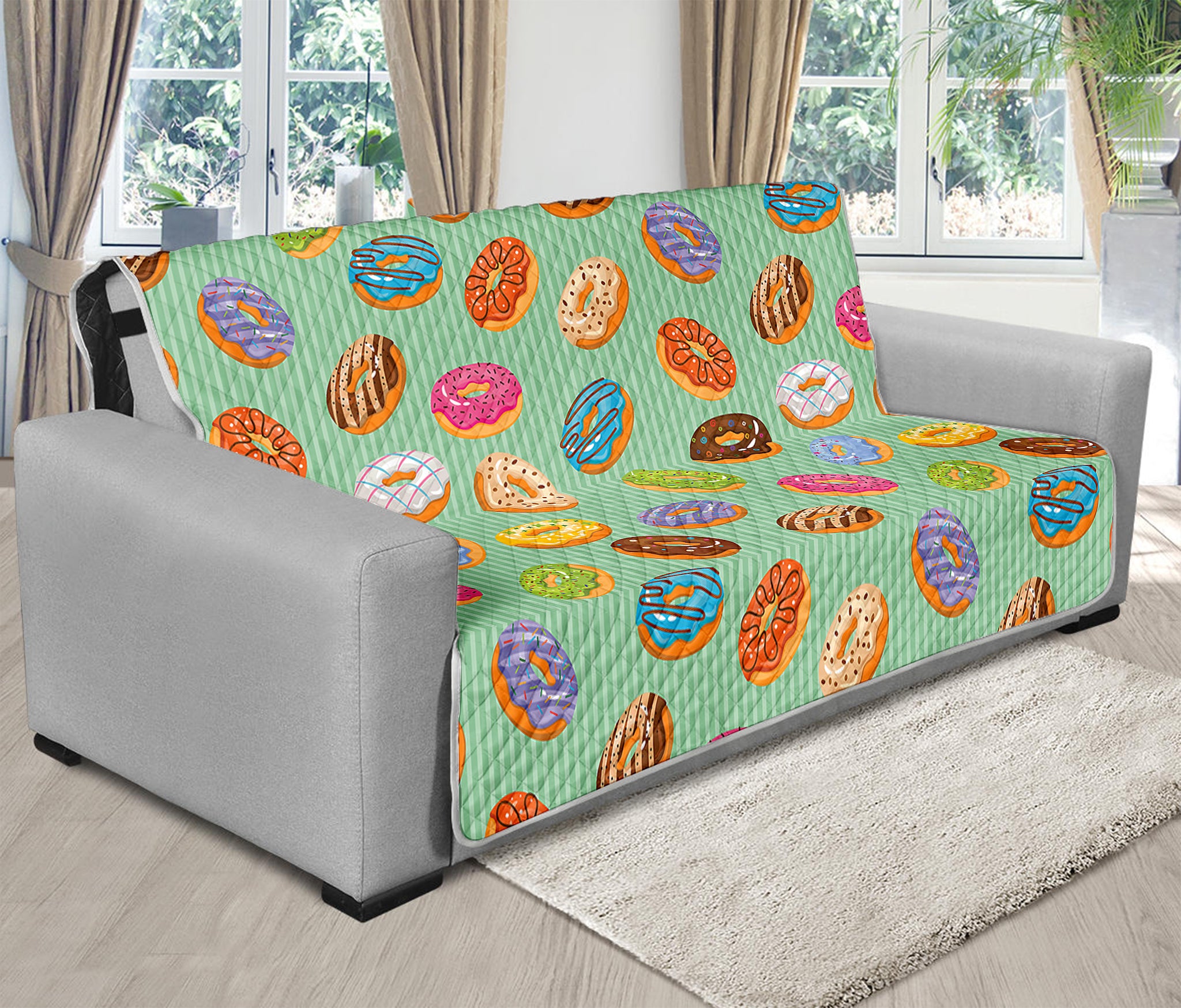 Green Striped Donut Pattern Print Futon Protector