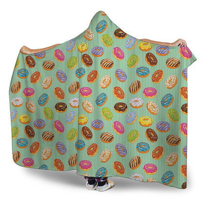 Green Striped Donut Pattern Print Hooded Blanket