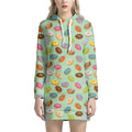 Green Striped Donut Pattern Print Pullover Hoodie Dress