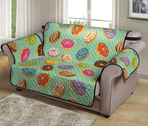 Green Striped Donut Pattern Print Loveseat Protector