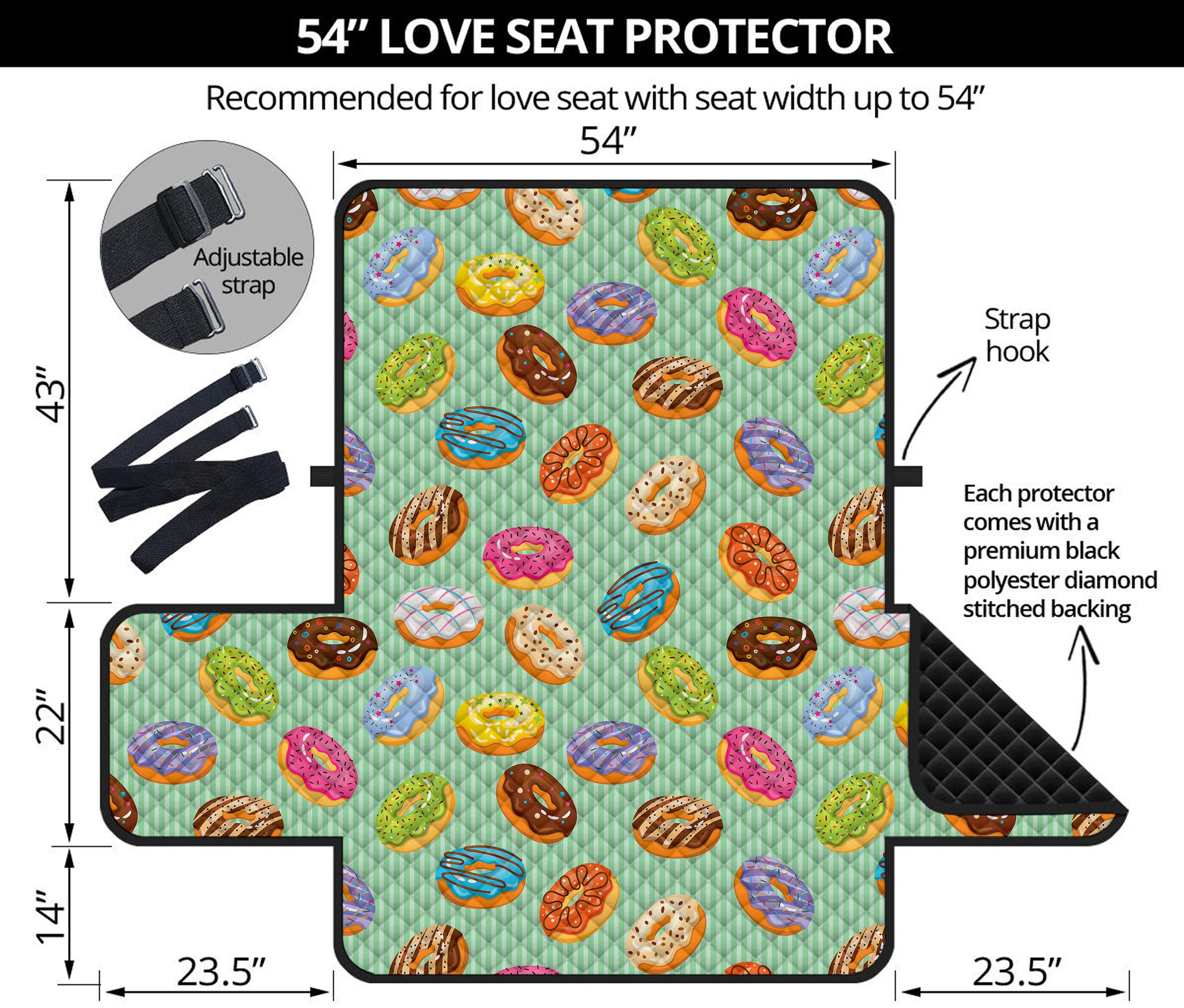 Green Striped Donut Pattern Print Loveseat Protector