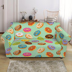 Green Striped Donut Pattern Print Loveseat Slipcover