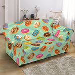 Green Striped Donut Pattern Print Loveseat Slipcover