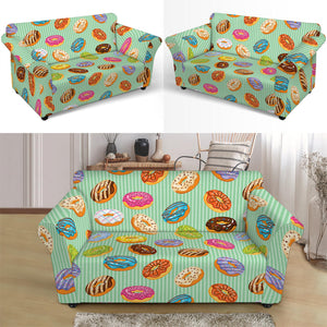 Green Striped Donut Pattern Print Loveseat Slipcover