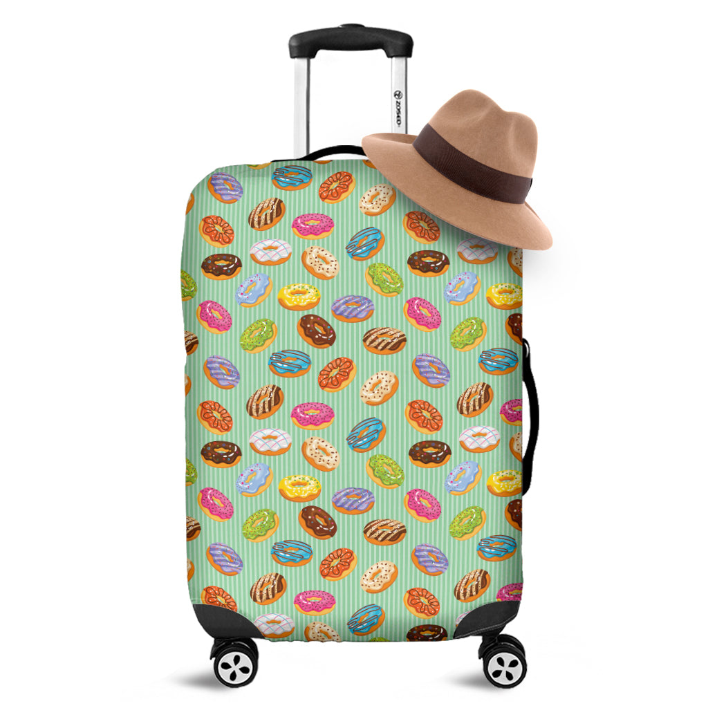 Green Striped Donut Pattern Print Luggage Cover