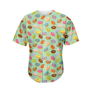 Green Striped Donut Pattern Print Men's Baseball Jersey