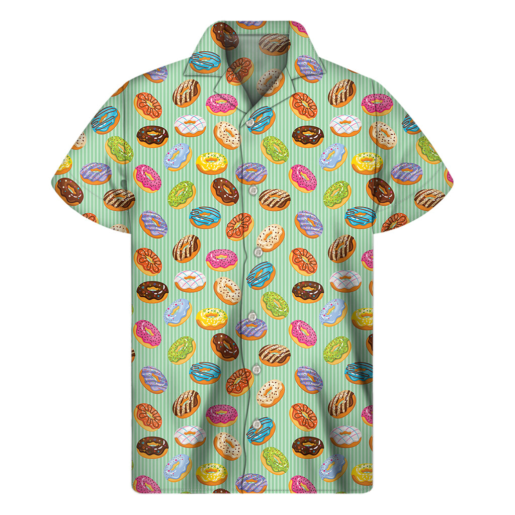 Green Striped Donut Pattern Print Men's Short Sleeve Shirt