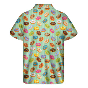 Green Striped Donut Pattern Print Men's Short Sleeve Shirt