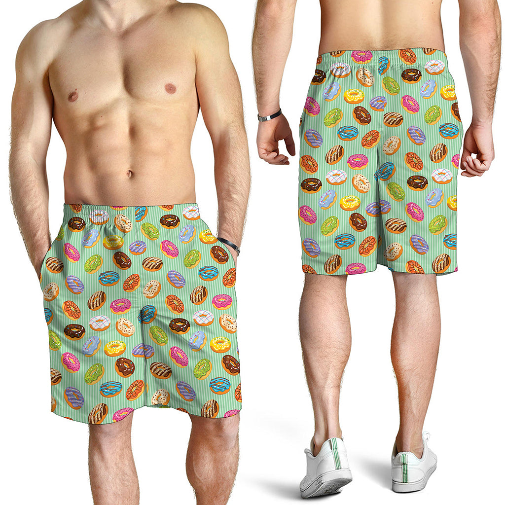 Green Striped Donut Pattern Print Men's Shorts