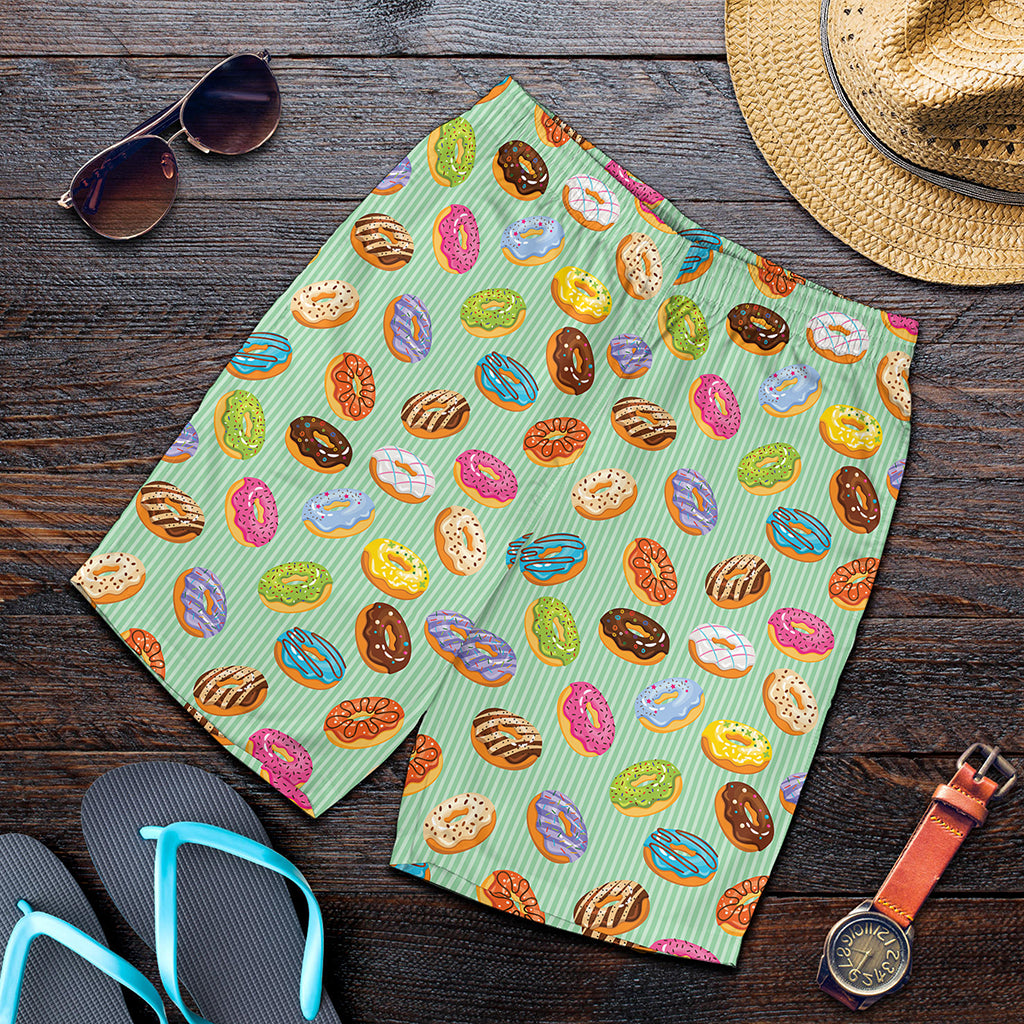 Green Striped Donut Pattern Print Men's Shorts