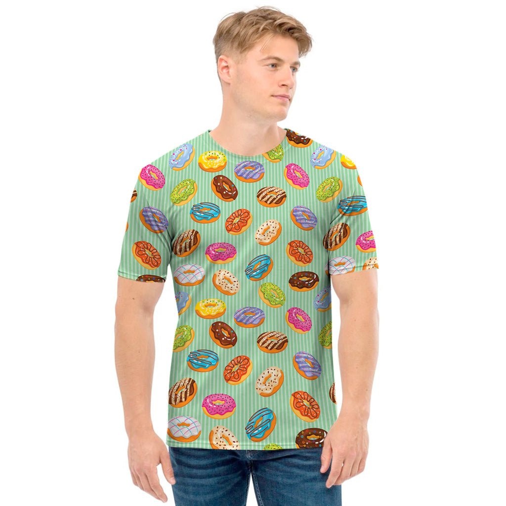 Green Striped Donut Pattern Print Men's T-Shirt