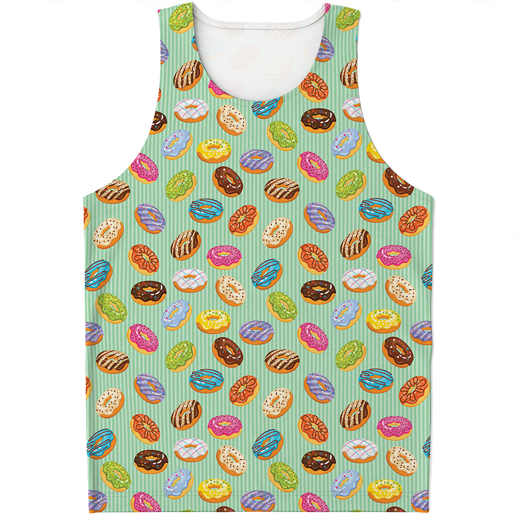 Green Striped Donut Pattern Print Men's Tank Top