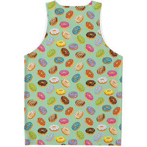 Green Striped Donut Pattern Print Men's Tank Top