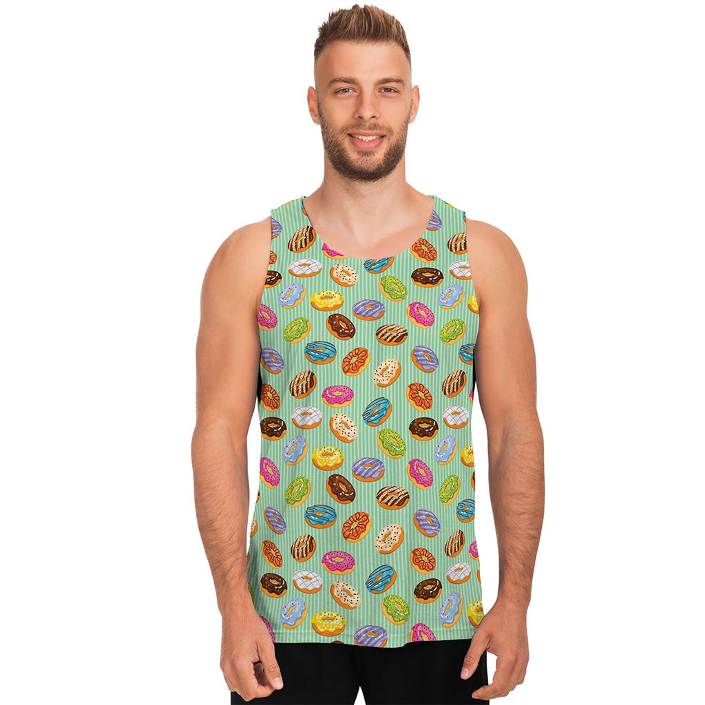 Green Striped Donut Pattern Print Men's Tank Top