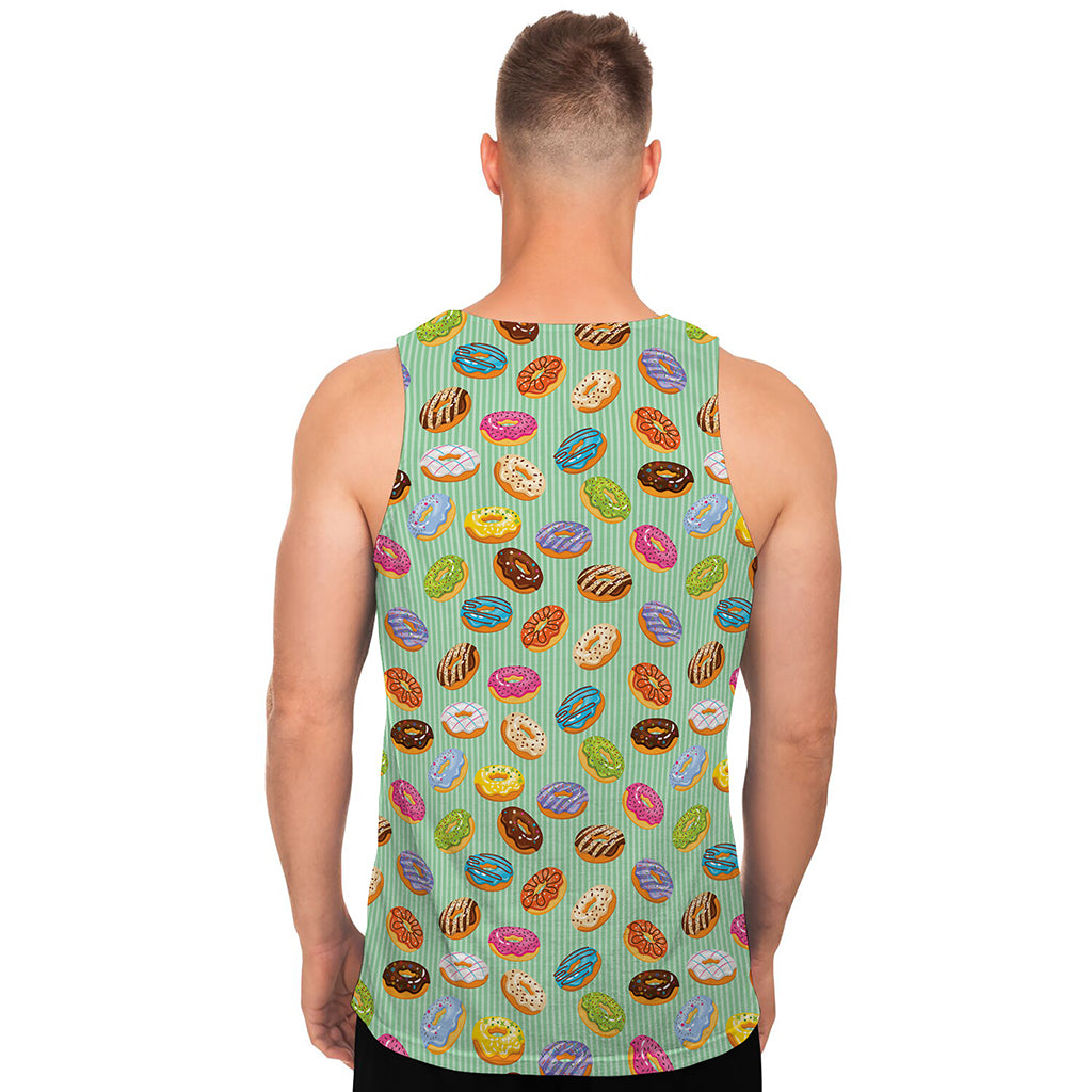 Green Striped Donut Pattern Print Men's Tank Top