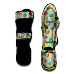 Green Striped Donut Pattern Print Muay Thai Shin Guard