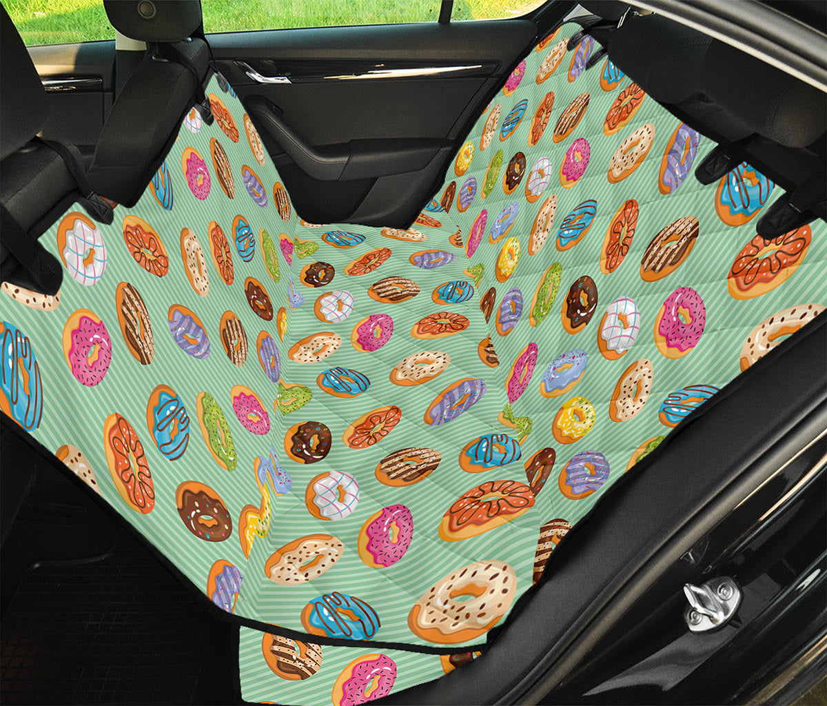 Green Striped Donut Pattern Print Pet Car Back Seat Cover