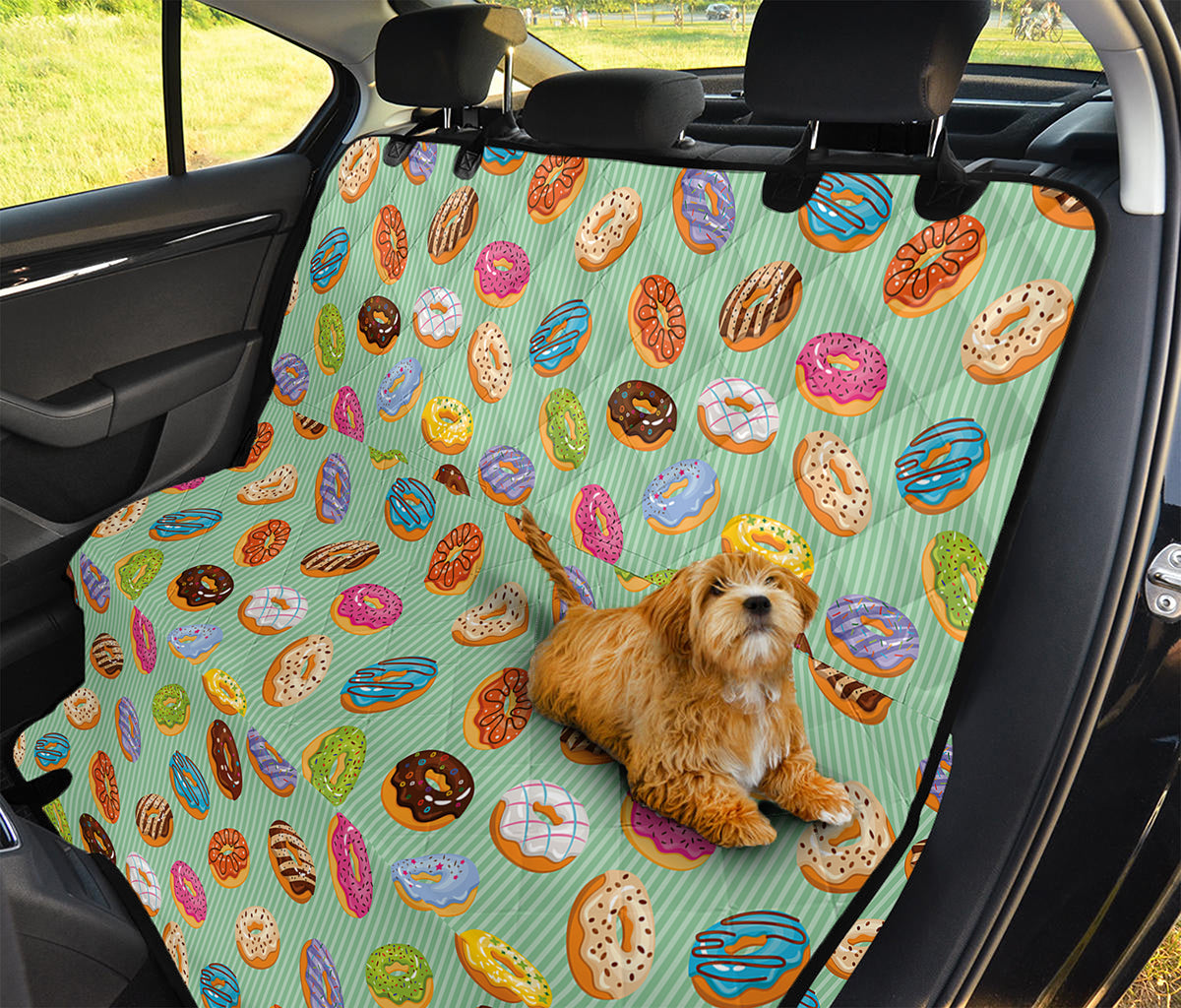 Green Striped Donut Pattern Print Pet Car Back Seat Cover