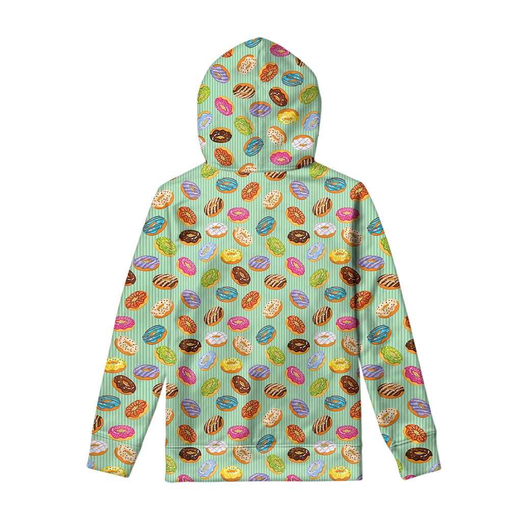 Green Striped Donut Pattern Print Pullover Hoodie