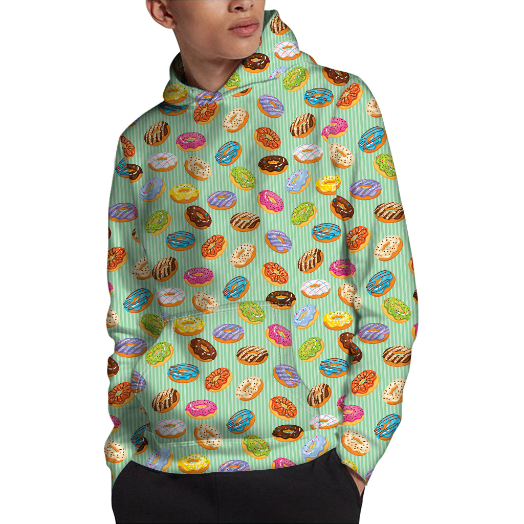 Green Striped Donut Pattern Print Pullover Hoodie