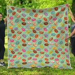 Green Striped Donut Pattern Print Quilt