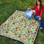 Green Striped Donut Pattern Print Quilt