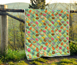 Green Striped Donut Pattern Print Quilt