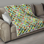 Green Striped Donut Pattern Print Quilt