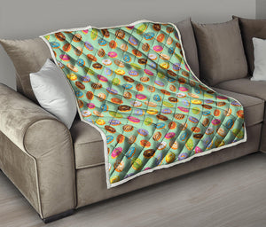 Green Striped Donut Pattern Print Quilt