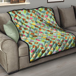 Green Striped Donut Pattern Print Quilt