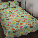 Green Striped Donut Pattern Print Quilt Bed Set