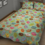 Green Striped Donut Pattern Print Quilt Bed Set