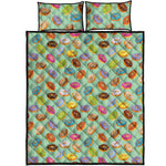 Green Striped Donut Pattern Print Quilt Bed Set