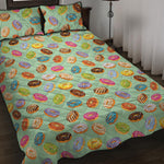 Green Striped Donut Pattern Print Quilt Bed Set