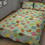 Green Striped Donut Pattern Print Quilt Bed Set