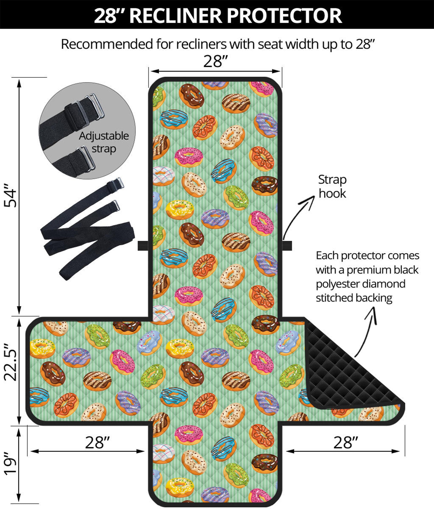 Green Striped Donut Pattern Print Recliner Protector