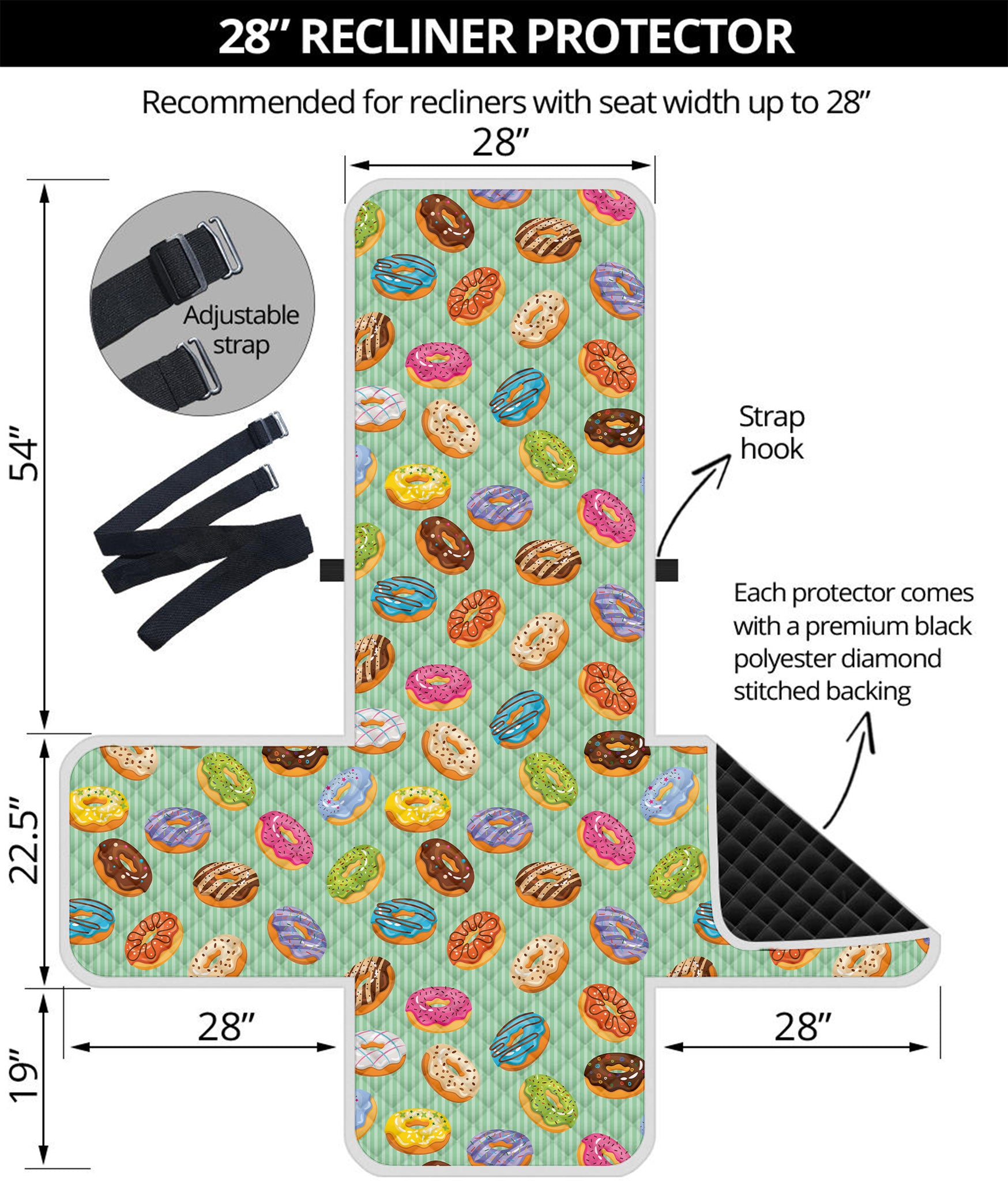 Green Striped Donut Pattern Print Recliner Protector