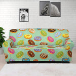Green Striped Donut Pattern Print Sofa Cover