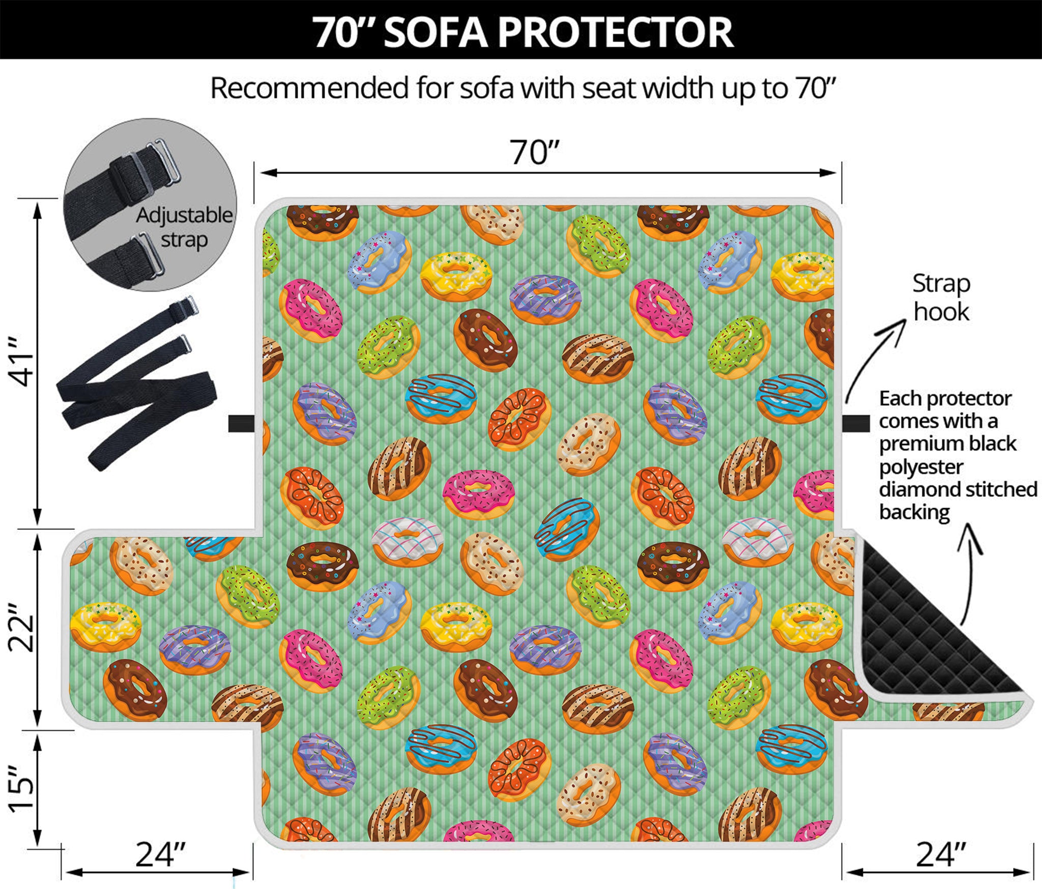 Green Striped Donut Pattern Print Sofa Protector