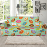 Green Striped Donut Pattern Print Sofa Slipcover