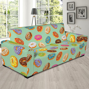 Green Striped Donut Pattern Print Sofa Slipcover