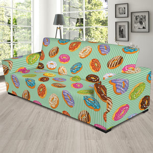 Green Striped Donut Pattern Print Sofa Slipcover