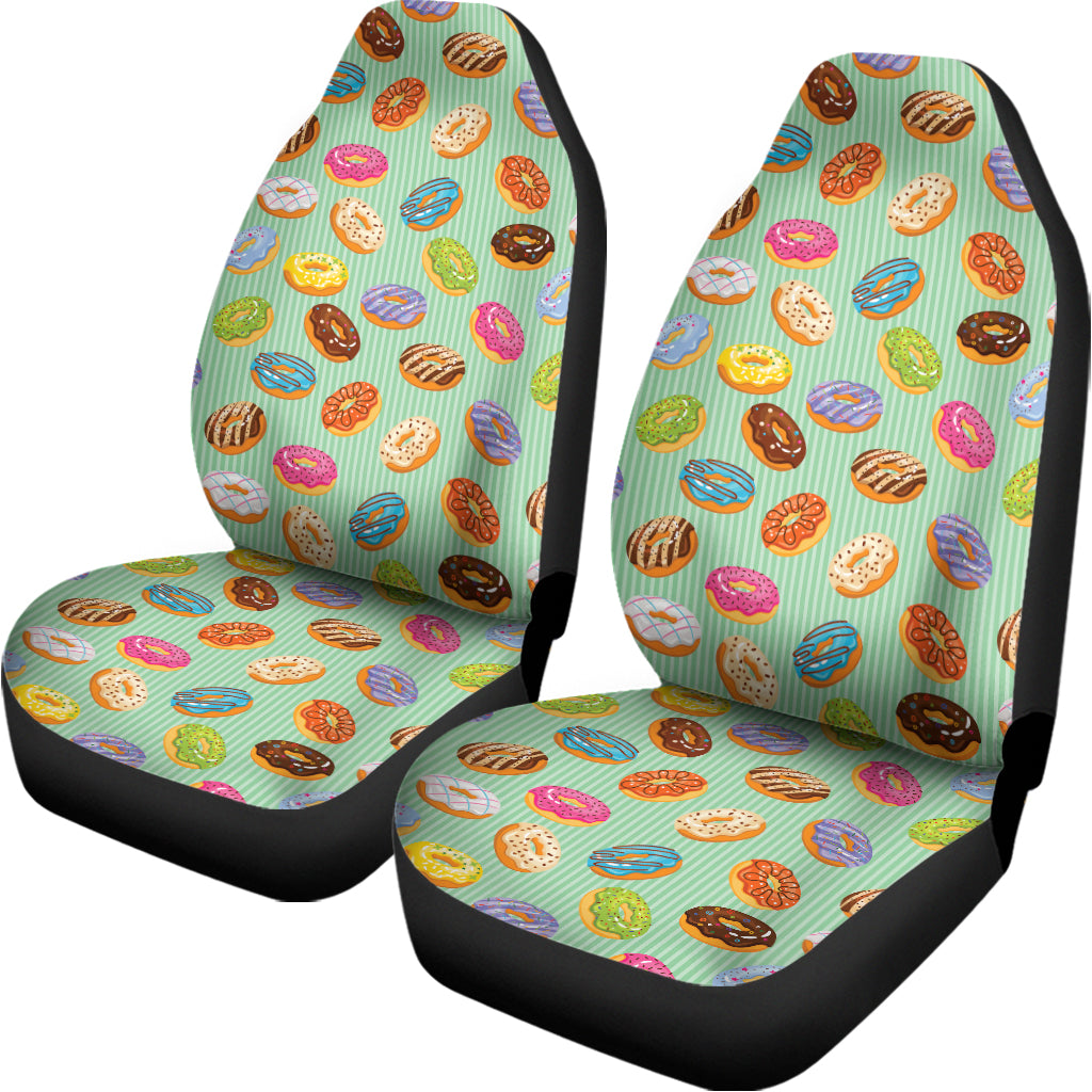 Green Striped Donut Pattern Print Universal Fit Car Seat Covers