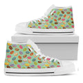 Green Striped Donut Pattern Print White High Top Sneakers