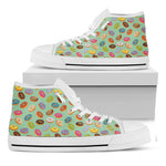 Green Striped Donut Pattern Print White High Top Shoes