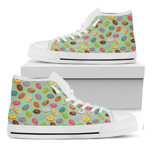 Green Striped Donut Pattern Print White High Top Shoes