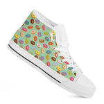 Green Striped Donut Pattern Print White High Top Shoes