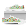 Green Striped Donut Pattern Print White Low Top Sneakers
