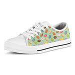 Green Striped Donut Pattern Print White Low Top Shoes